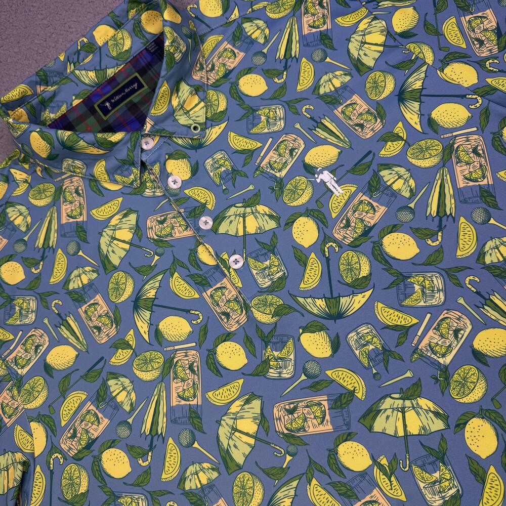 William Murray Polo Shirt Mens Extra Large Blue Lemon Print Golf Performance